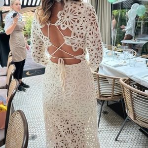 Maje White Crochet Long Dress